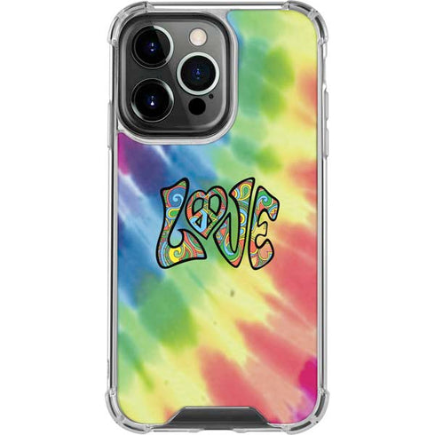 Liquid Blue Tie Dye Peace & Love iPhone 16 Pro Clear Case